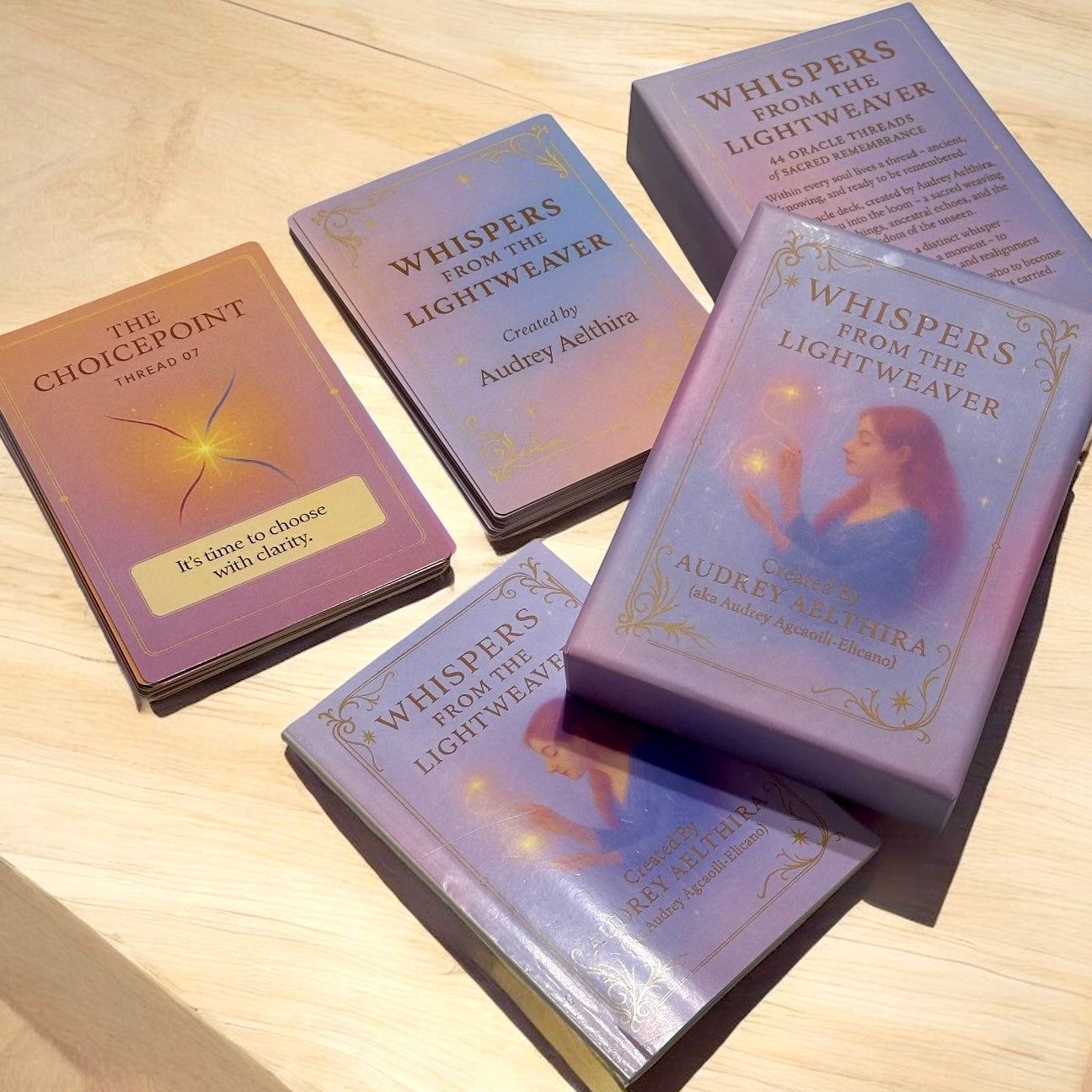 Whispers from the Lightweaver, An Oracle Card Deck by Audrey Aelthira with FREE Crystal Wish Tree Bottle