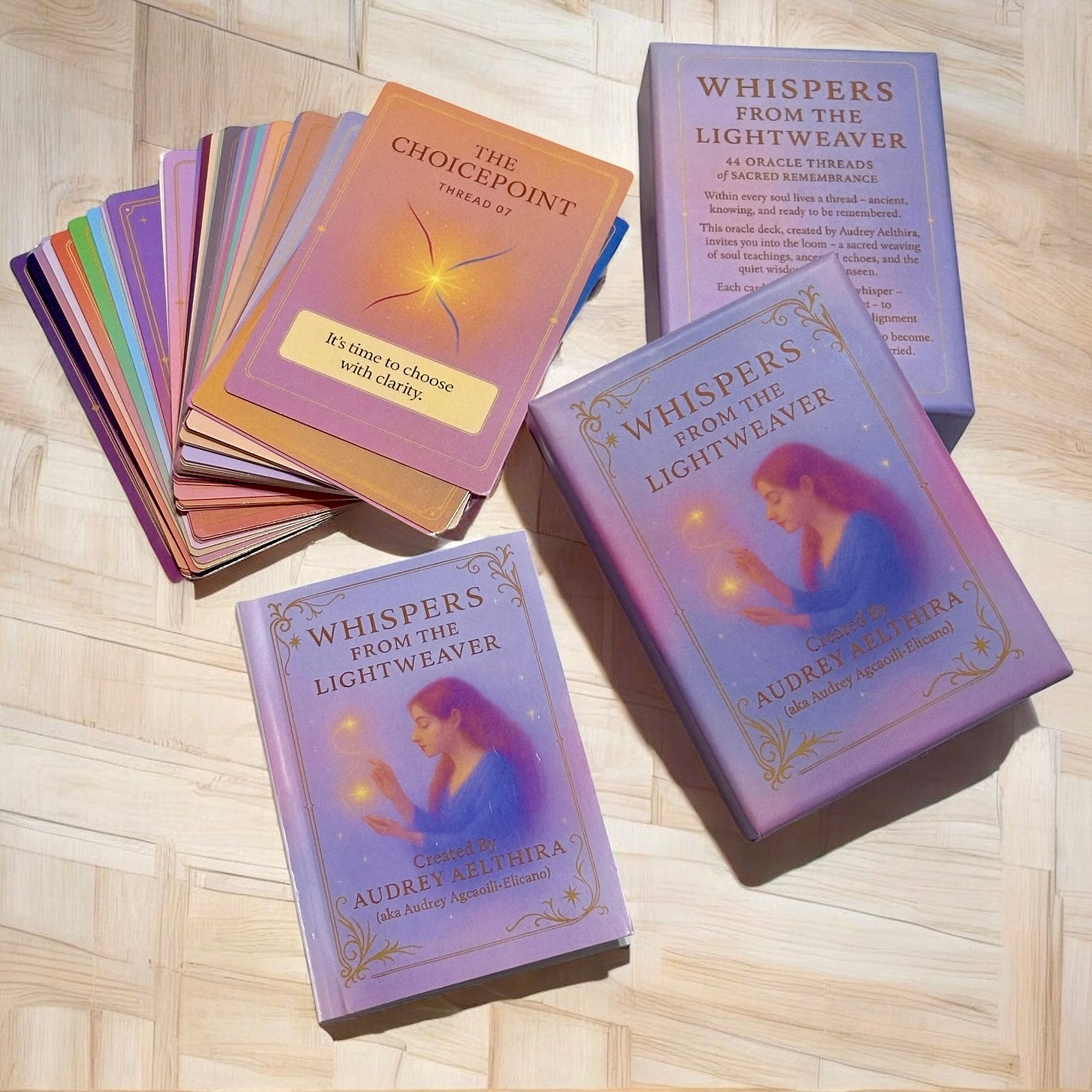 Whispers from the Lightweaver, An Oracle Card Deck by Audrey Aelthira with FREE Crystal Wish Tree Bottle