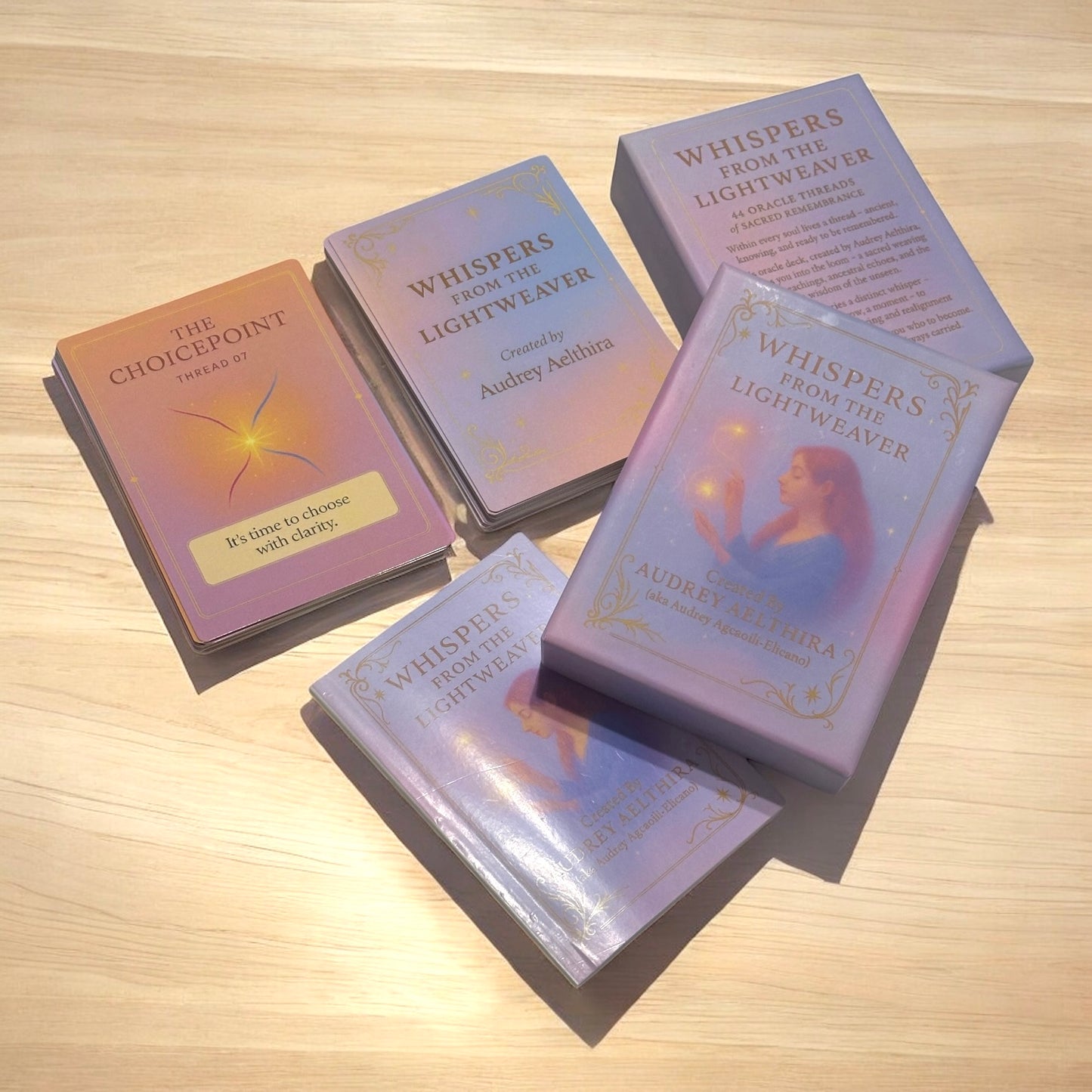 Whispers from the Lightweaver, An Oracle Card Deck by Audrey Aelthira with FREE Crystal Wish Tree Bottle
