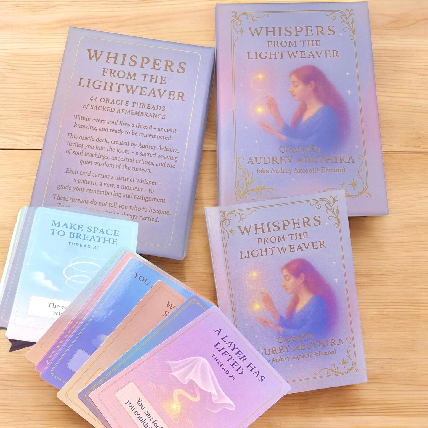 Whispers from the Lightweaver, An Oracle Card Deck by Audrey Aelthira with FREE Crystal Wish Tree Bottle