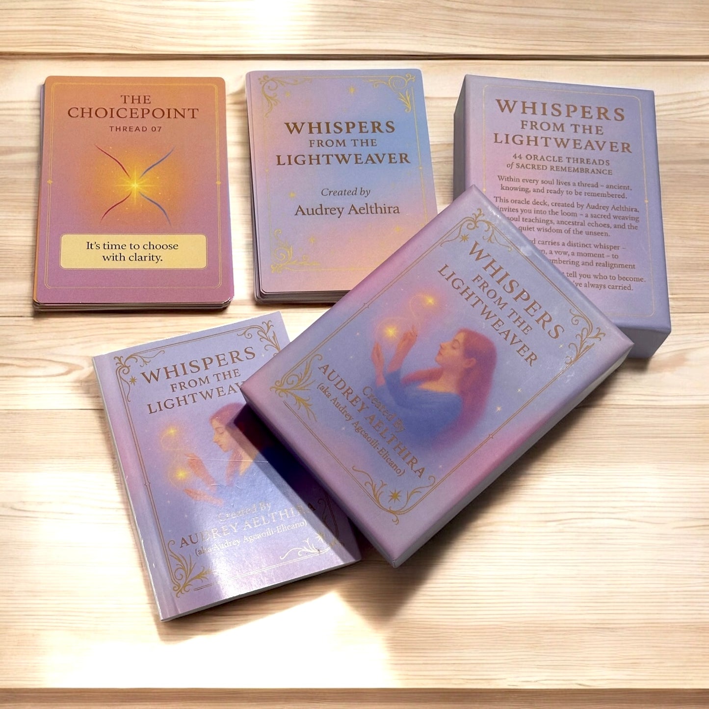 Whispers from the Lightweaver, An Oracle Card Deck by Audrey Aelthira with FREE Crystal Wish Tree Bottle
