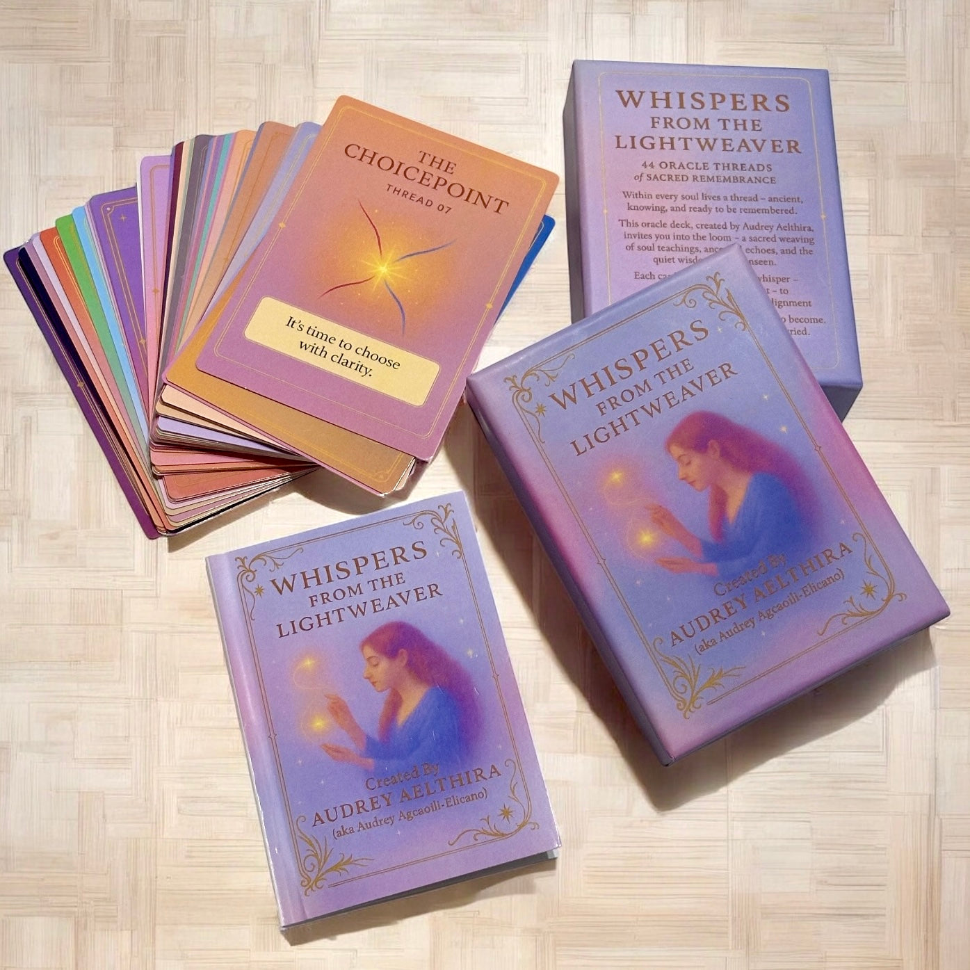 Whispers from the Lightweaver, An Oracle Card Deck by Audrey Aelthira with FREE Crystal Wish Tree Bottle