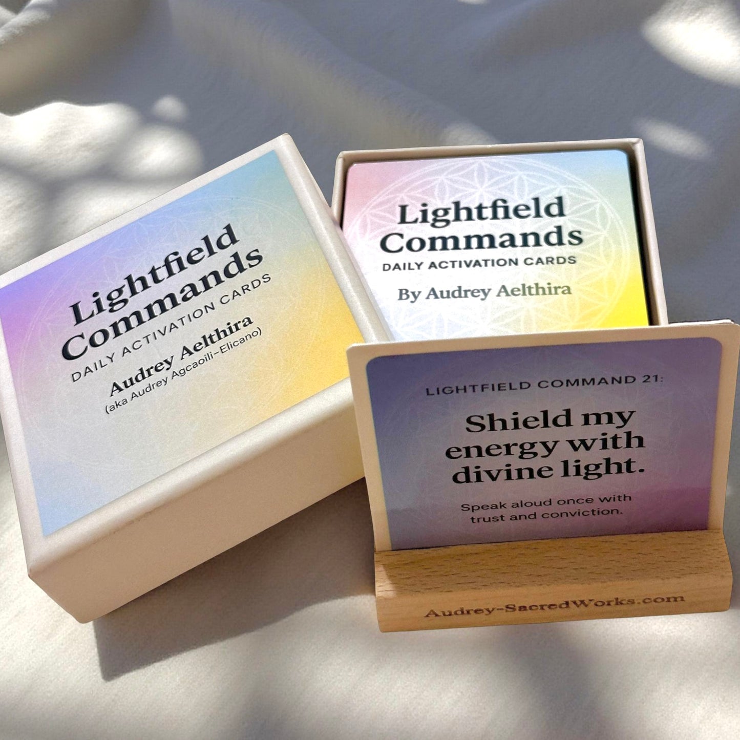 Lightfield Commands Activation Cards by Audrey
(with Free Wooden Stand)